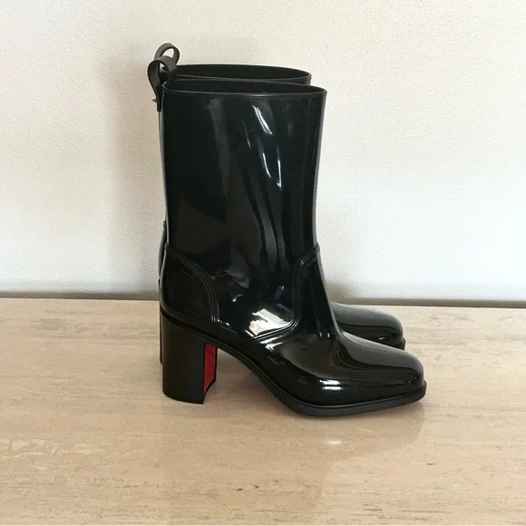 New Christian Louboutin Loubirain 70 PVC Rain Boot Black Size 37EU/7US - Picture 1 of 5